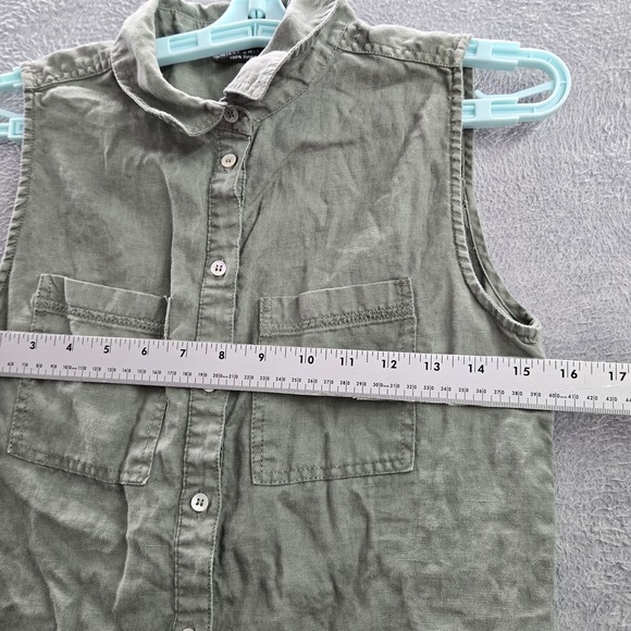 Willi Smith Women Dress 4 Green 100%‎ Linen Mini Shirt Sleeveless Button Up - Picture 3 of 8